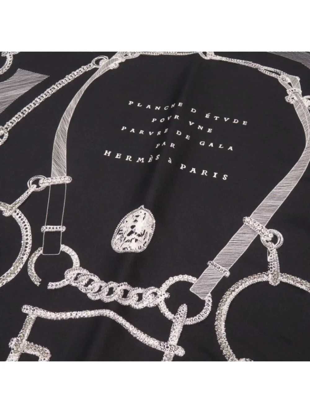 Hermes Carre 90 Planche D Etvde Formal Attire Etude Rhinestone Silk Black 1565 - Picture 4 of 5